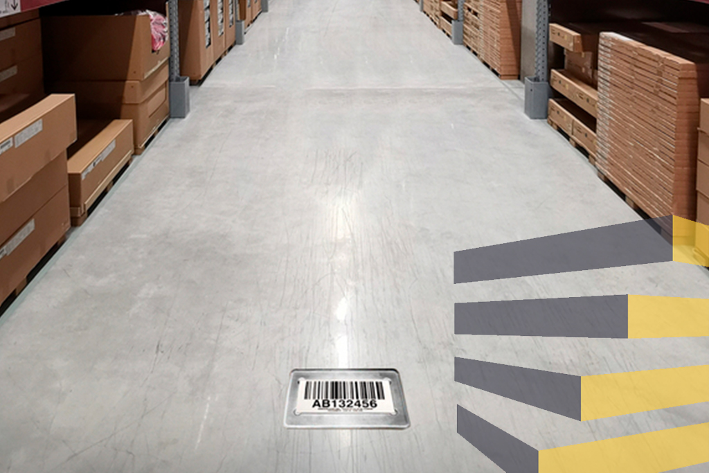 Warehouse floor labels in action.