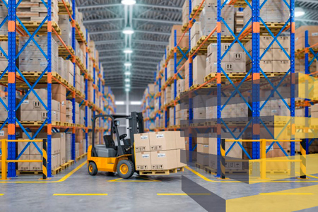 Forklift moving goods to illustrate article on warehouse design ideas. 
