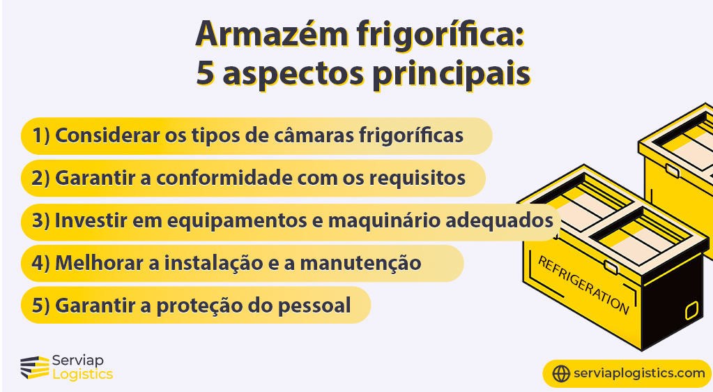 Gráfico da Serviap Logistics com as 5 considerações essenciais para a criação de um armazém frigorífico