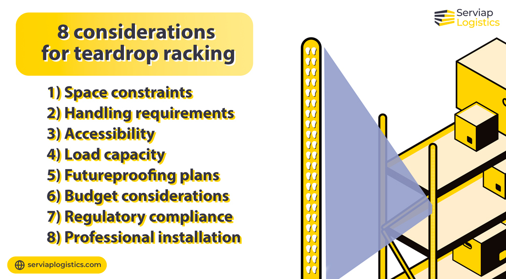 Serviap Logistics graphic showing the benefits of teardrop racking.