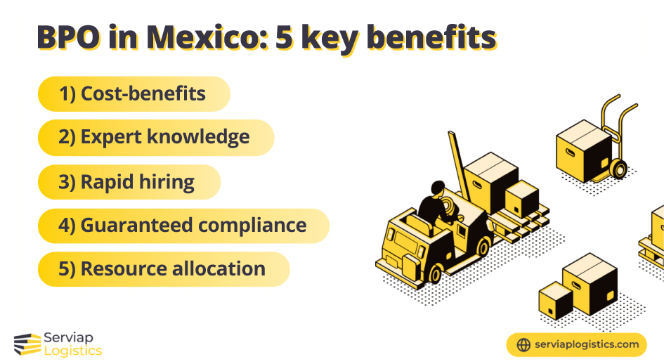 Gráfica de Serviap Logistics sobre las ventajas de trabajar con un proivider de BPO en México